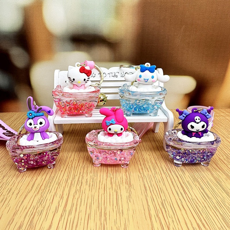 【現貨當天寄出】三麗鷗美樂蒂治癒漂浮液體流沙浴缸小掛件鑰匙扣兒童掛飾 閨蜜情侶配飾-細節圖3
