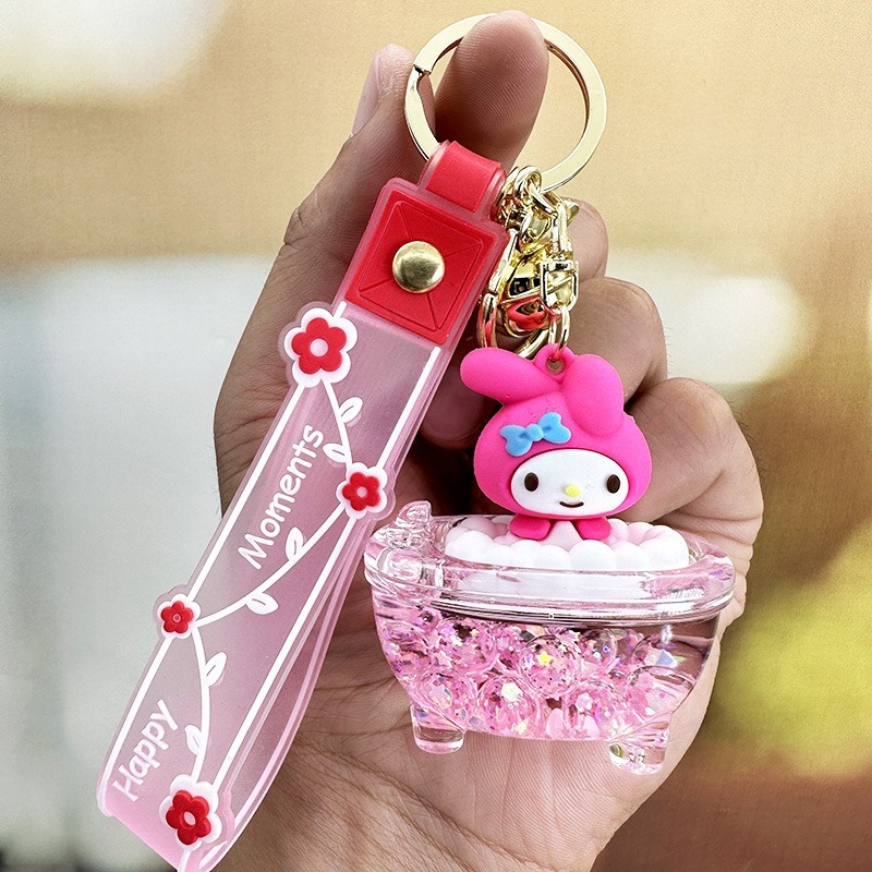 【現貨當天寄出】三麗鷗美樂蒂治癒漂浮液體流沙浴缸小掛件鑰匙扣兒童掛飾 閨蜜情侶配飾-規格圖7