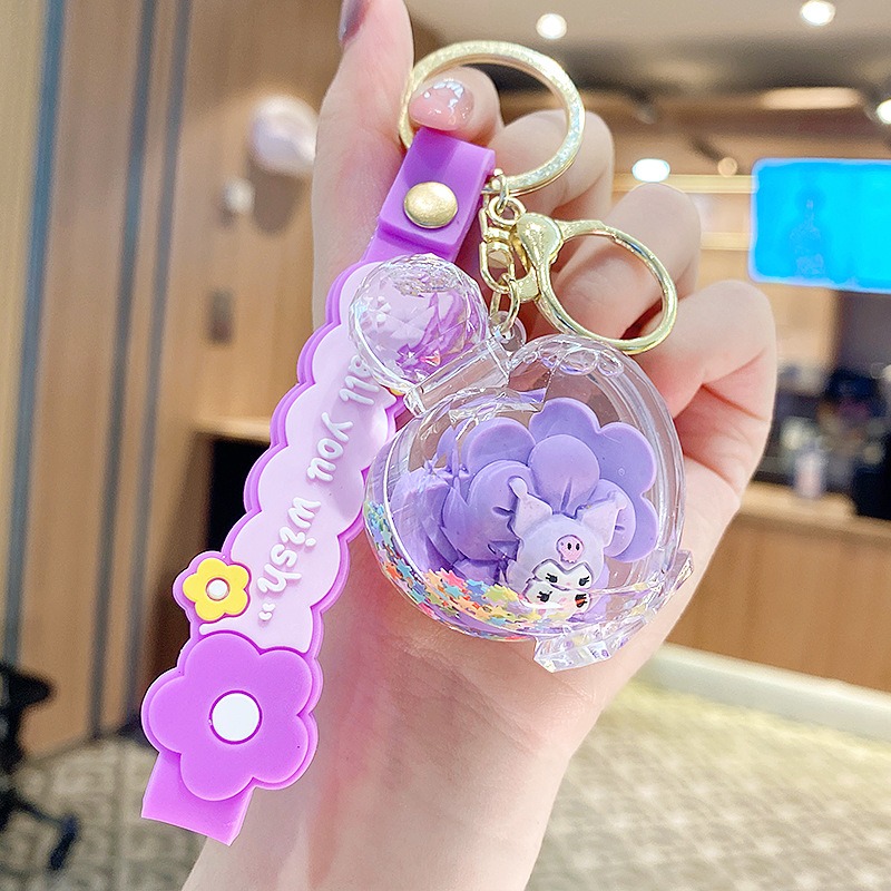 【現貨當天寄出】三麗鷗美樂蒂治癒漂浮液體流沙浴缸小掛件鑰匙扣兒童掛飾 閨蜜情侶配飾-規格圖7