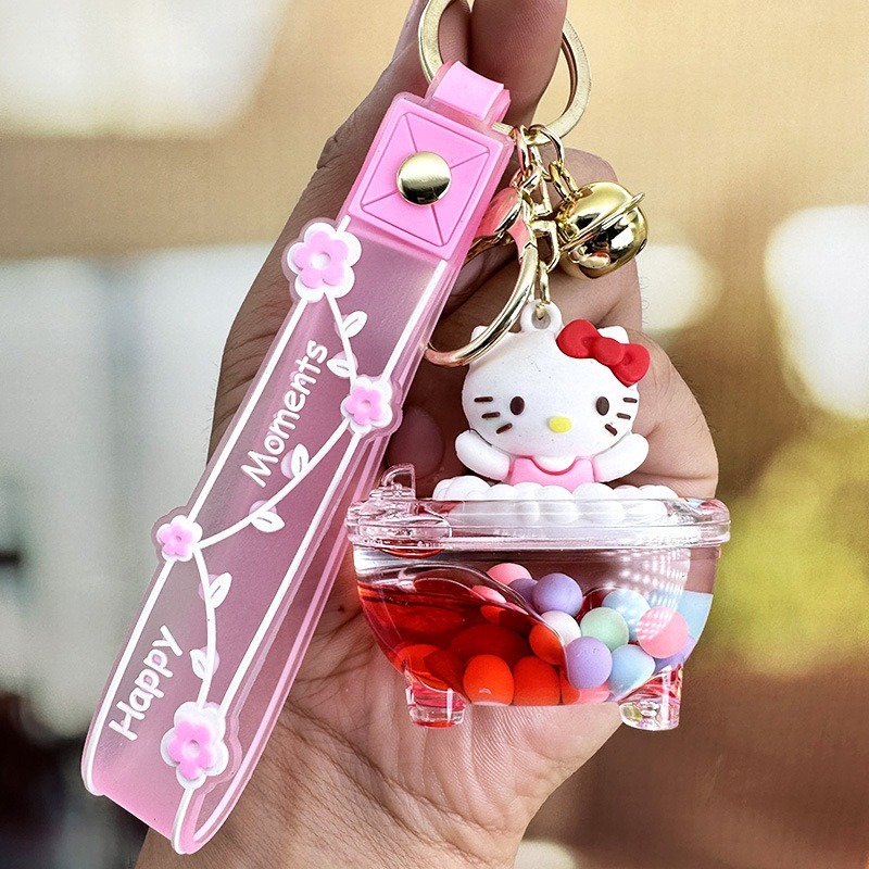 【現貨當天寄出】三麗鷗美樂蒂治癒漂浮液體流沙浴缸小掛件鑰匙扣兒童掛飾 閨蜜情侶配飾-規格圖7