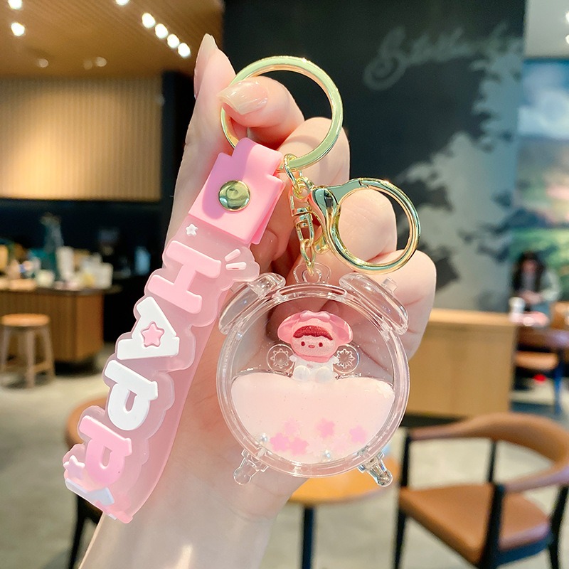 【現貨當天寄出】人魚姬入油流沙鑰匙扣女精緻鬧鐘貓爪熊頭閨蜜情侶配飾包包掛件 舒壓 減壓掛件-規格圖6