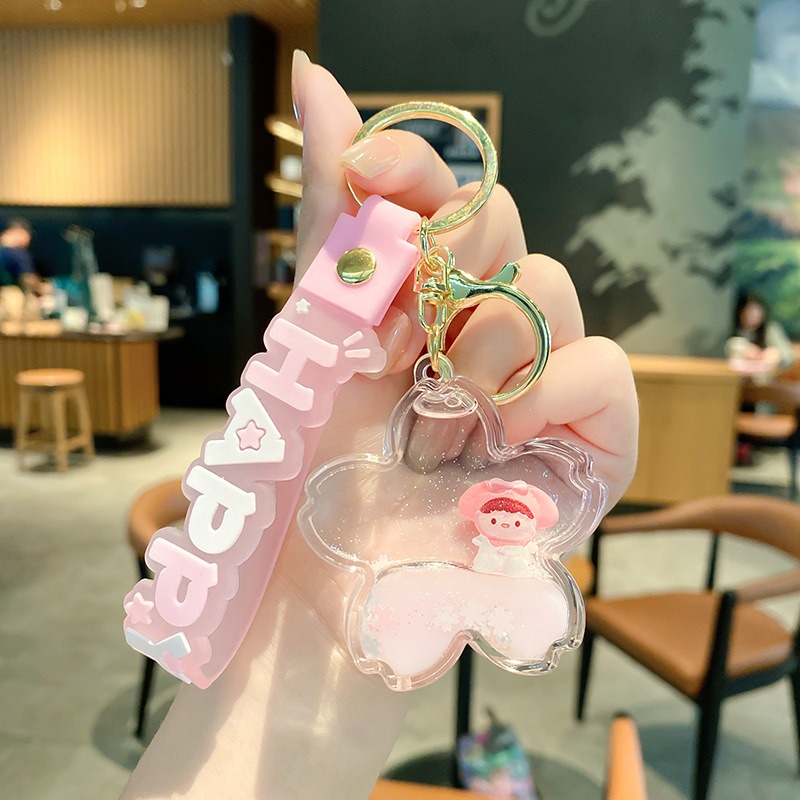 【現貨當天寄出】人魚姬入油流沙鑰匙扣女精緻鬧鐘貓爪熊頭閨蜜情侶配飾包包掛件 舒壓 減壓掛件-規格圖6