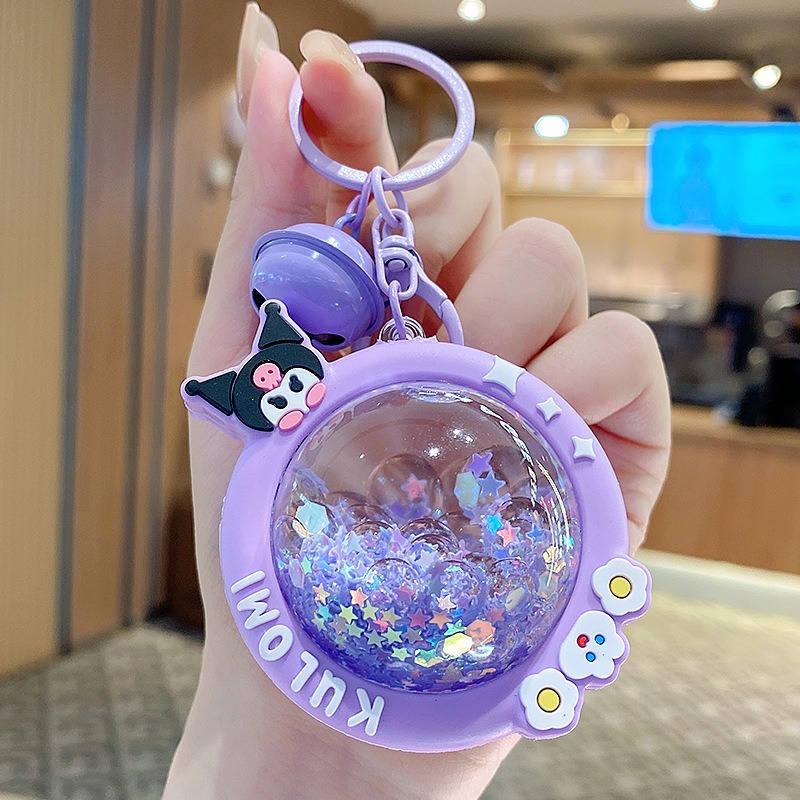 【現貨當天寄出】人魚姬入油流沙鑰匙扣女精緻鬧鐘貓爪熊頭閨蜜情侶配飾包包掛件 舒壓 減壓掛件-規格圖6