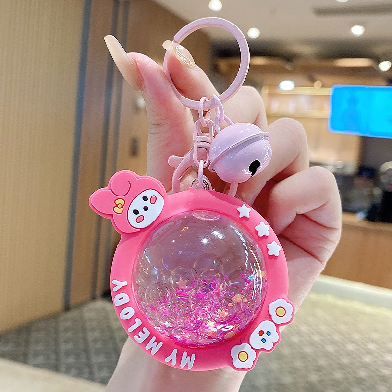 【現貨當天寄出】人魚姬入油流沙鑰匙扣女精緻鬧鐘貓爪熊頭閨蜜情侶配飾包包掛件 舒壓 減壓掛件-規格圖6