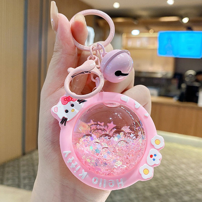 【現貨當天寄出】人魚姬入油流沙鑰匙扣女精緻鬧鐘貓爪熊頭閨蜜情侶配飾包包掛件 舒壓 減壓掛件-規格圖6