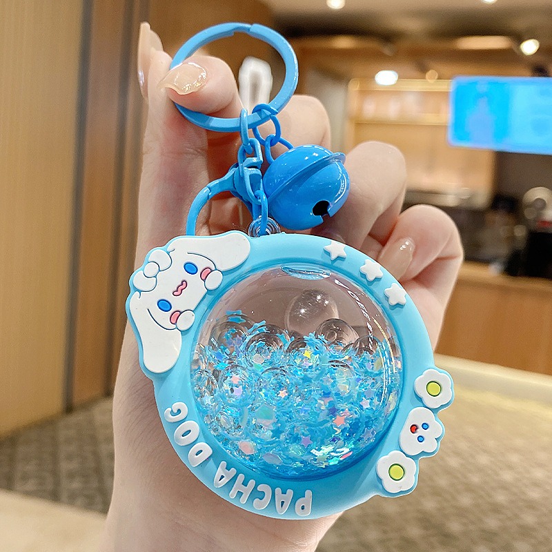 【現貨當天寄出】人魚姬入油流沙鑰匙扣女精緻鬧鐘貓爪熊頭閨蜜情侶配飾包包掛件 舒壓 減壓掛件-規格圖6