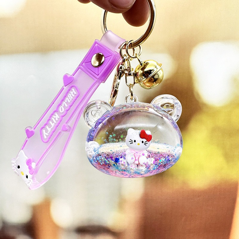 【現貨當天寄出】人魚姬入油流沙鑰匙扣女精緻鬧鐘貓爪熊頭閨蜜情侶配飾包包掛件 舒壓 減壓掛件-規格圖6