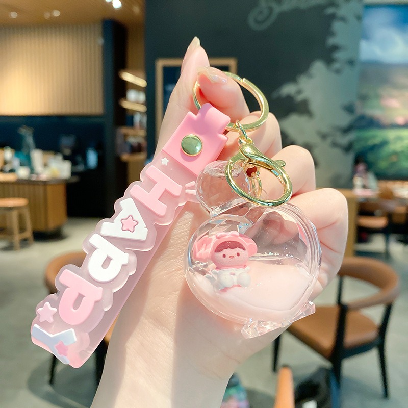 【現貨當天寄出】人魚姬入油流沙鑰匙扣女精緻鬧鐘貓爪熊頭閨蜜情侶配飾包包掛件 舒壓 減壓掛件-規格圖6