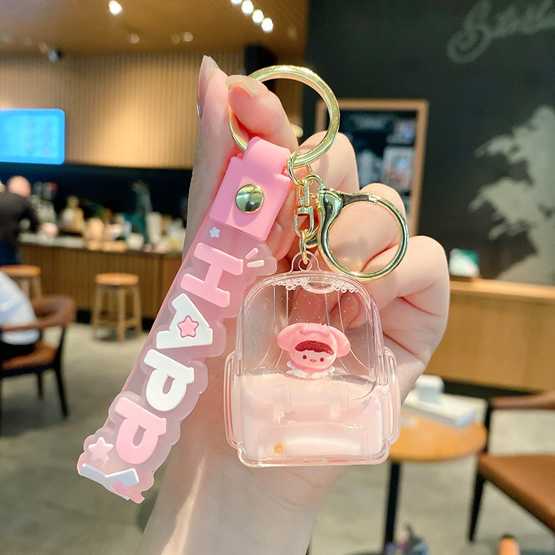 【現貨當天寄出】人魚姬入油流沙鑰匙扣女精緻鬧鐘貓爪熊頭閨蜜情侶配飾包包掛件 舒壓 減壓掛件-規格圖6