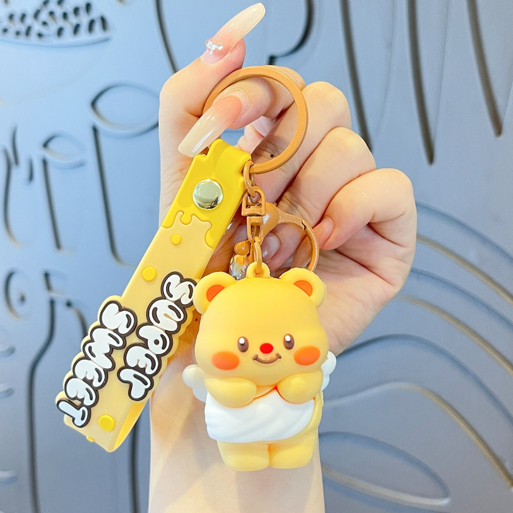 可愛貓貓甜點 小柴犬 黃油小熊 卡通鑰匙圈 鑰匙扣吊飾 汽車個性鑰匙鏈 閨蜜情侶配飾包包掛件-細節圖5