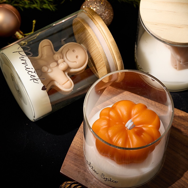 薑餅人杯蠟香氛蠟燭創意生日禮物蠟燭擺件南瓜造型伴手禮香薰蠟燭-細節圖2