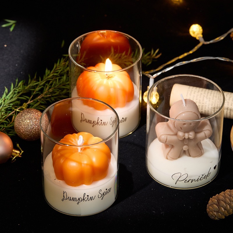 薑餅人杯蠟香氛蠟燭創意生日禮物蠟燭擺件南瓜造型伴手禮香薰蠟燭-細節圖3