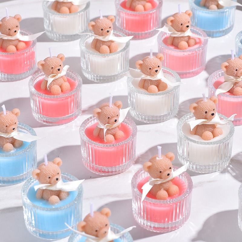 玻璃杯小熊香薰蠟燭高級感小眾蠟燭生日禮物家居裝飾擺件蠟燭批發-細節圖2