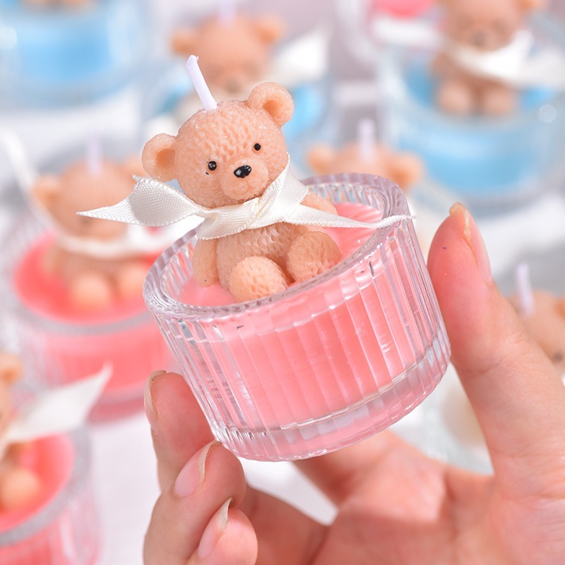 玻璃杯小熊香薰蠟燭高級感小眾蠟燭生日禮物家居裝飾擺件蠟燭批發-細節圖3