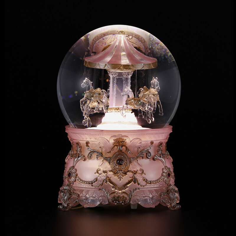 【現貨秒出】JARLL讚爾藝術 晨曦粉 月光藍 琉光旋轉木馬 水晶球音樂盒 聖誕禮 交換禮物 生日 情人節-細節圖2