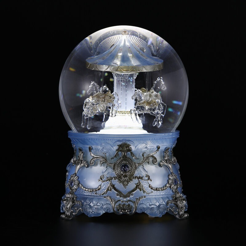 【現貨秒出】JARLL讚爾藝術 晨曦粉 月光藍 琉光旋轉木馬 水晶球音樂盒 聖誕禮 交換禮物 生日 情人節-細節圖3