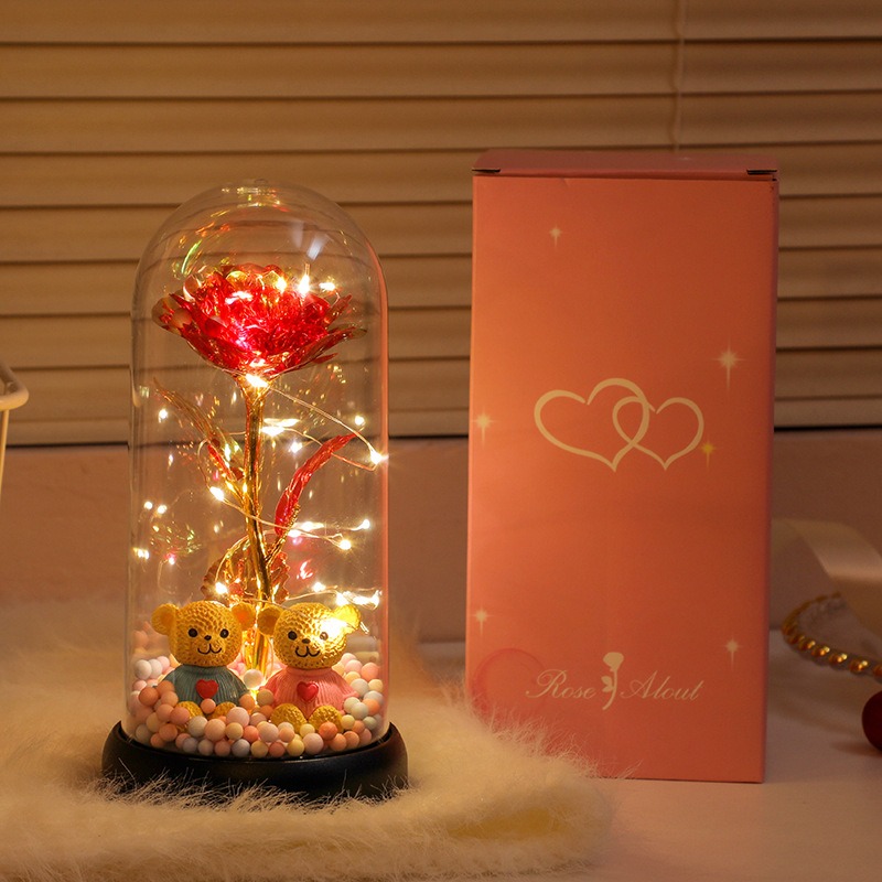 【現貨】金箔花玫瑰永生花束小夜燈創意桌面臥室氛圍燈擺件 情人節 母親節 交換禮物 聖誕禮物【出貨不附電池】-規格圖3