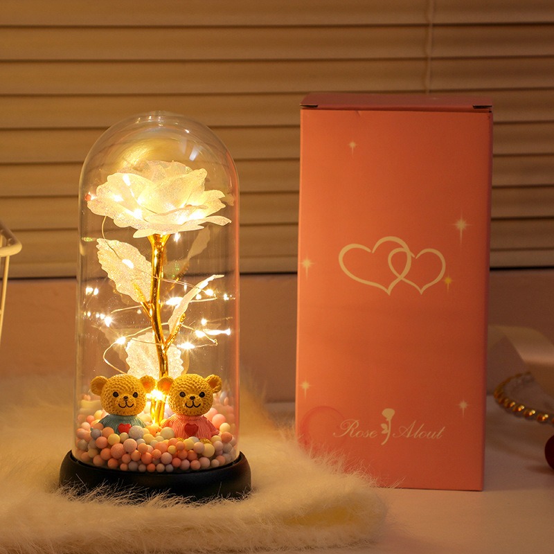 【現貨】金箔花玫瑰永生花束小夜燈創意桌面臥室氛圍燈擺件 情人節 母親節 交換禮物 聖誕禮物【出貨不附電池】-規格圖3