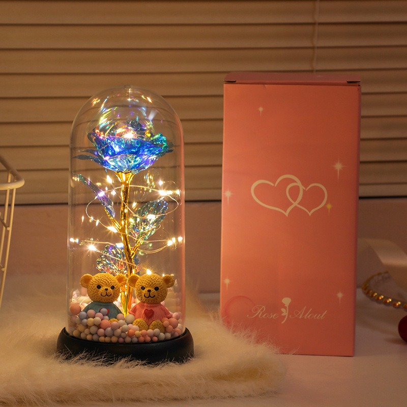 【現貨】金箔花玫瑰永生花束小夜燈創意桌面臥室氛圍燈擺件 情人節 母親節 交換禮物 聖誕禮物【出貨不附電池】-規格圖3