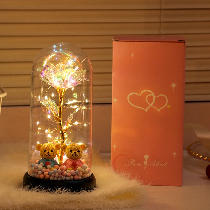 【現貨】金箔花玫瑰永生花束小夜燈創意桌面臥室氛圍燈擺件 情人節 母親節 交換禮物 聖誕禮物【出貨不附電池】-規格圖3