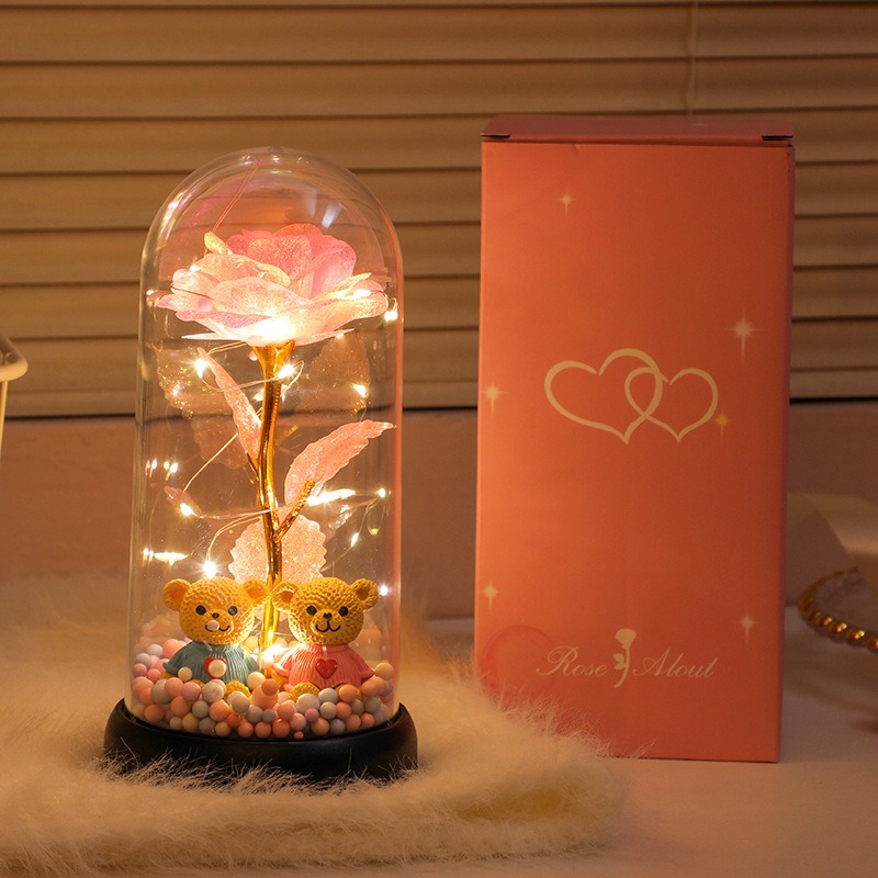 【現貨】金箔花玫瑰永生花束小夜燈創意桌面臥室氛圍燈擺件 情人節 母親節 交換禮物 聖誕禮物【出貨不附電池】-規格圖3