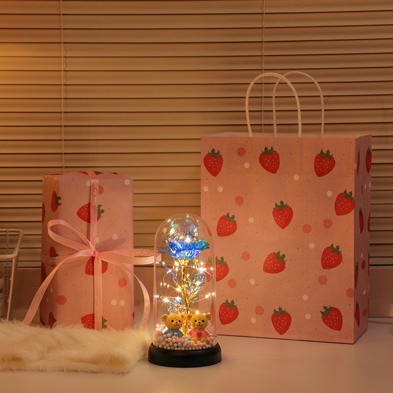 【現貨】金箔花玫瑰永生花束小夜燈創意桌面臥室氛圍燈擺件 情人節 母親節 交換禮物 聖誕禮物【出貨不附電池】-規格圖3