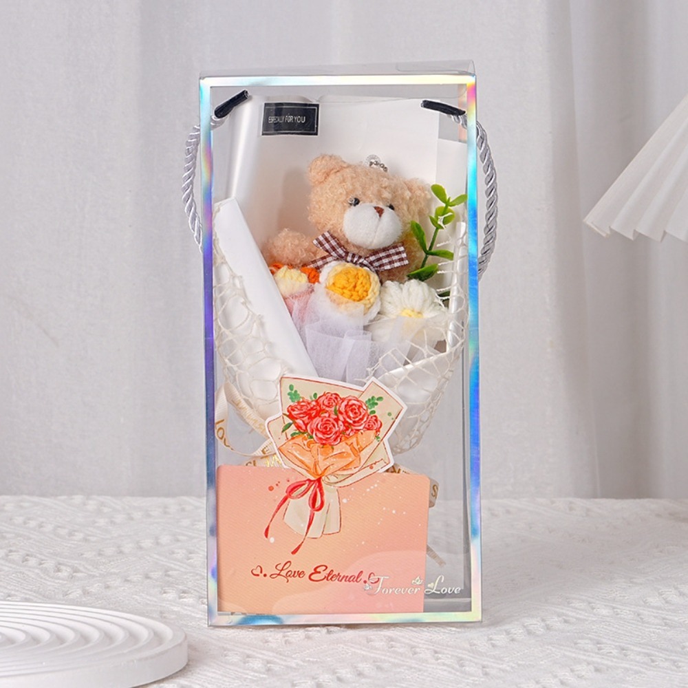 小熊卡通玩偶花束手工玫瑰花針織毛線花束假花 發光禮物 畢業花束  聖誕禮物 交換禮物 公司團購 抽獎-規格圖4