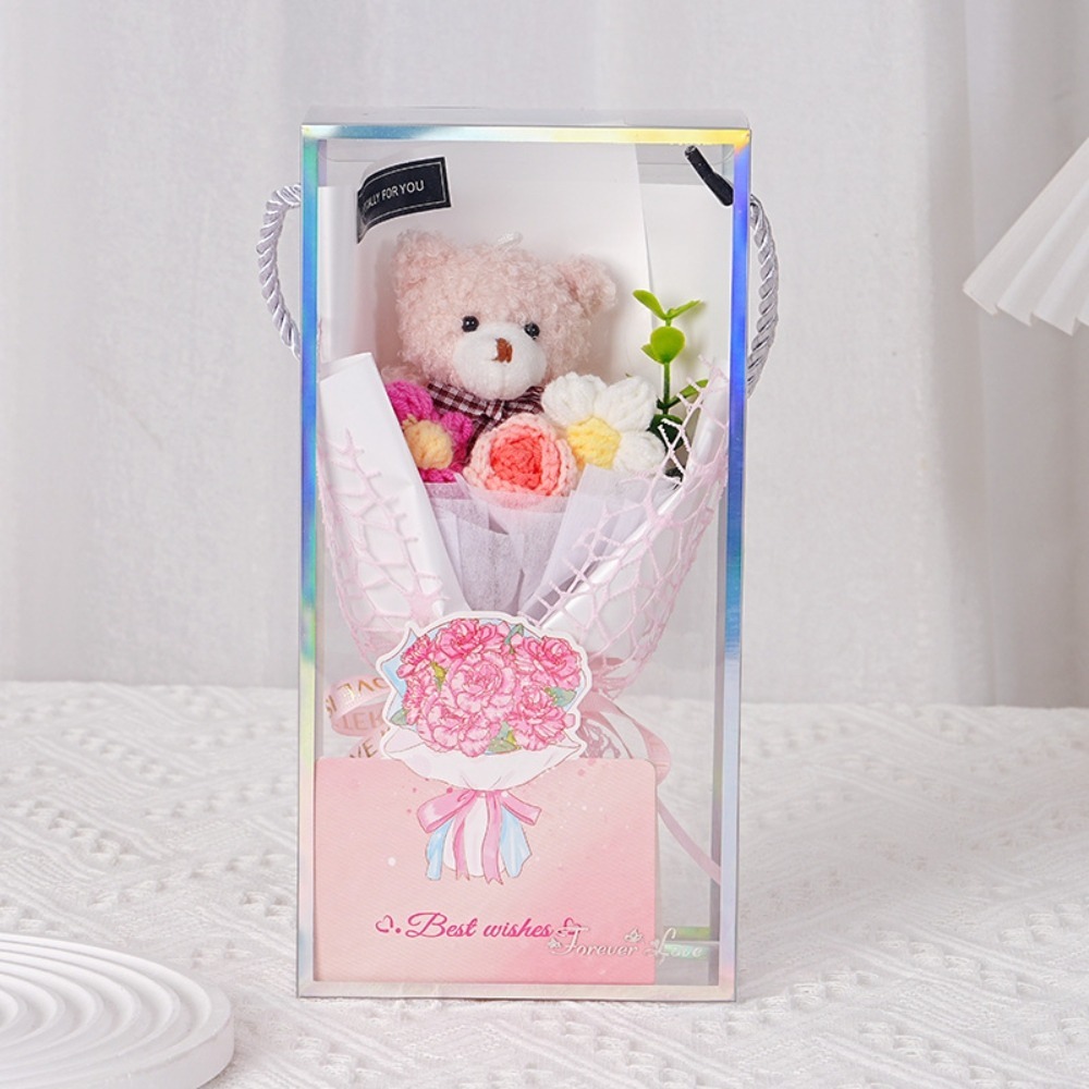 小熊卡通玩偶花束手工玫瑰花針織毛線花束假花 發光禮物 畢業花束  聖誕禮物 交換禮物 公司團購 抽獎-規格圖4