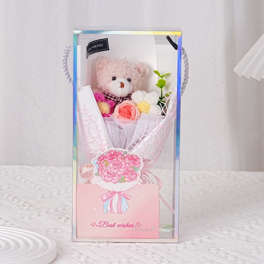 小熊卡通玩偶花束手工玫瑰花針織毛線花束假花 發光禮物 畢業花束  聖誕禮物 交換禮物 公司團購 抽獎-規格圖4