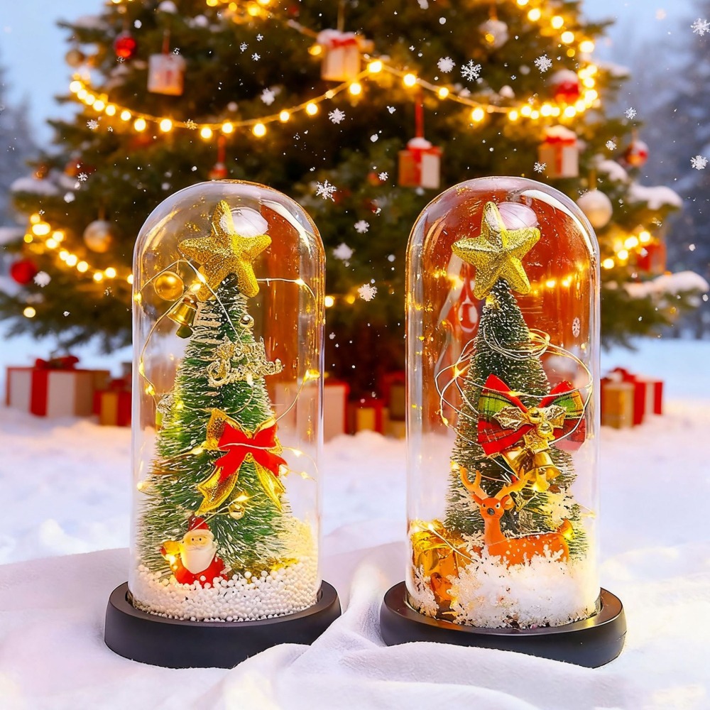 【現貨秒出】 聖誕節 禮物 玻璃罩 聖誕樹 裝飾 桌面 小擺件 LED燈 發光-細節圖3