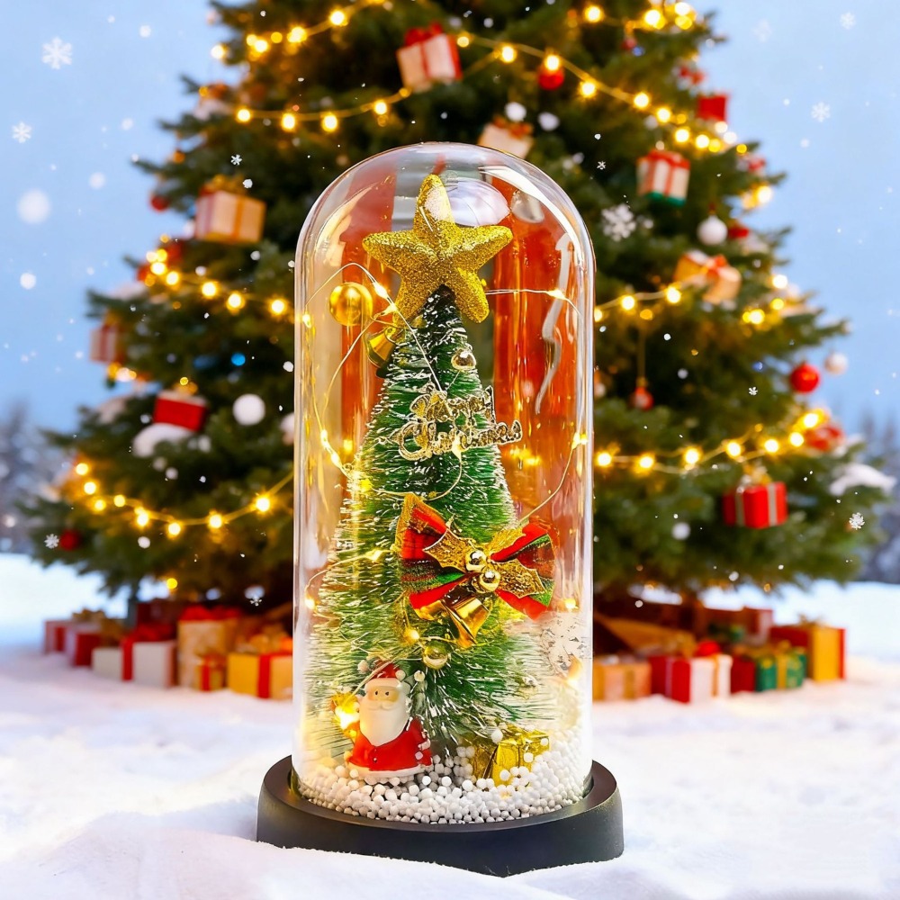【現貨秒出】 聖誕節 禮物 玻璃罩 聖誕樹 裝飾 桌面 小擺件 LED燈 發光-細節圖4