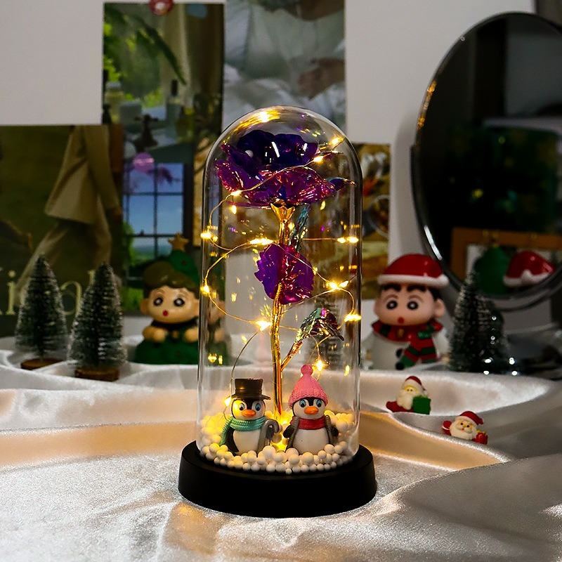 【滑雪企鵝+2m暖燈】紫色玫瑰花