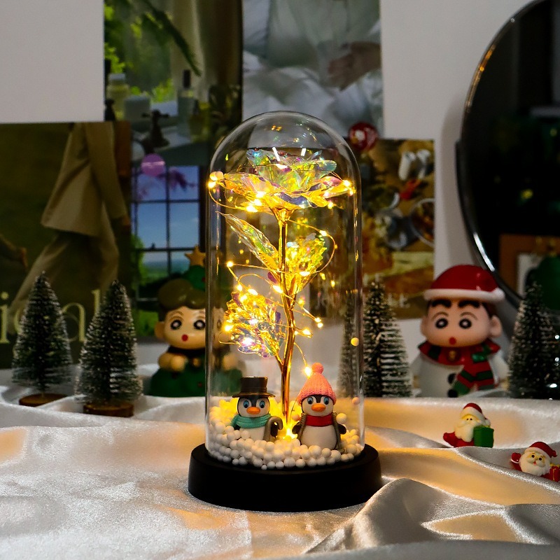 【現貨秒出】 聖誕節 禮物 玻璃罩 聖誕樹 裝飾 桌面 小擺件 LED燈 發光-規格圖5