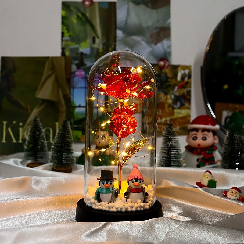 【現貨秒出】 聖誕節 禮物 玻璃罩 聖誕樹 裝飾 桌面 小擺件 LED燈 發光-規格圖5