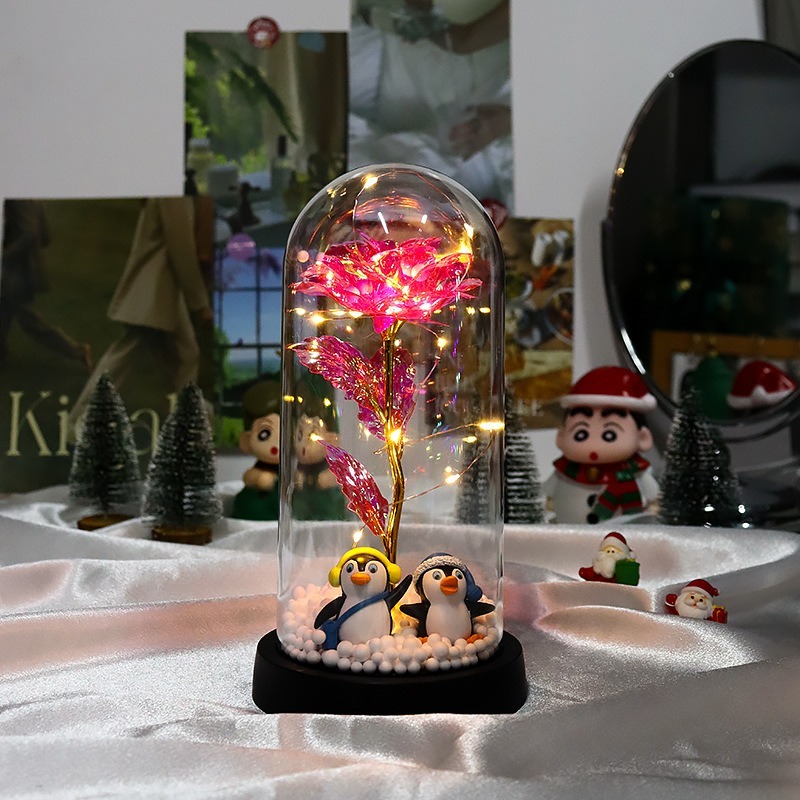 【現貨秒出】 聖誕節 禮物 玻璃罩 聖誕樹 裝飾 桌面 小擺件 LED燈 發光-規格圖5