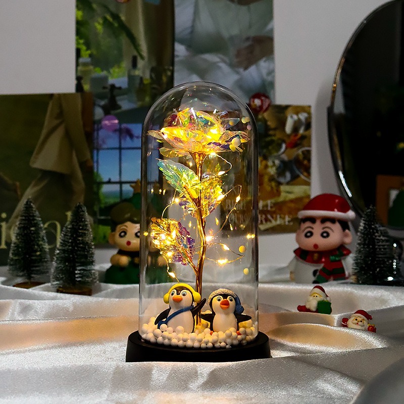 【現貨秒出】 聖誕節 禮物 玻璃罩 聖誕樹 裝飾 桌面 小擺件 LED燈 發光-規格圖5