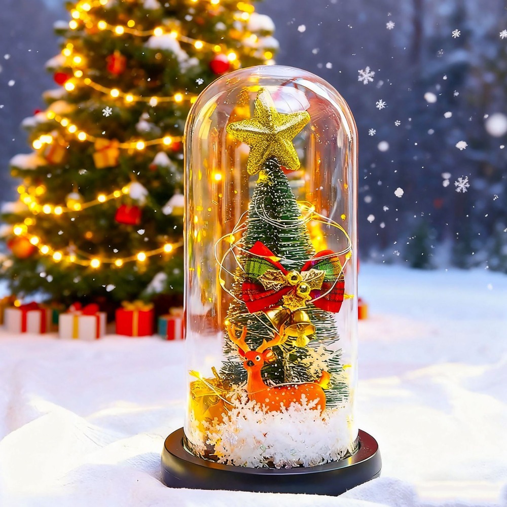【現貨秒出】 聖誕節 禮物 玻璃罩 聖誕樹 裝飾 桌面 小擺件 LED燈 發光-規格圖5
