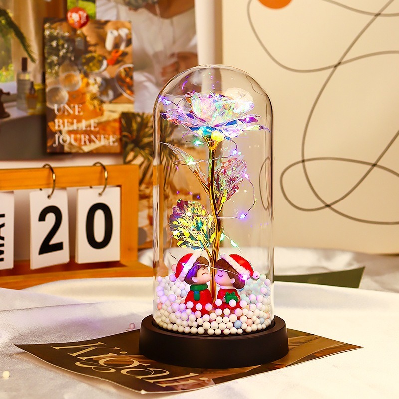 【現貨秒出】 聖誕節 禮物 玻璃罩 聖誕樹 裝飾 桌面 小擺件 LED燈 發光-規格圖5