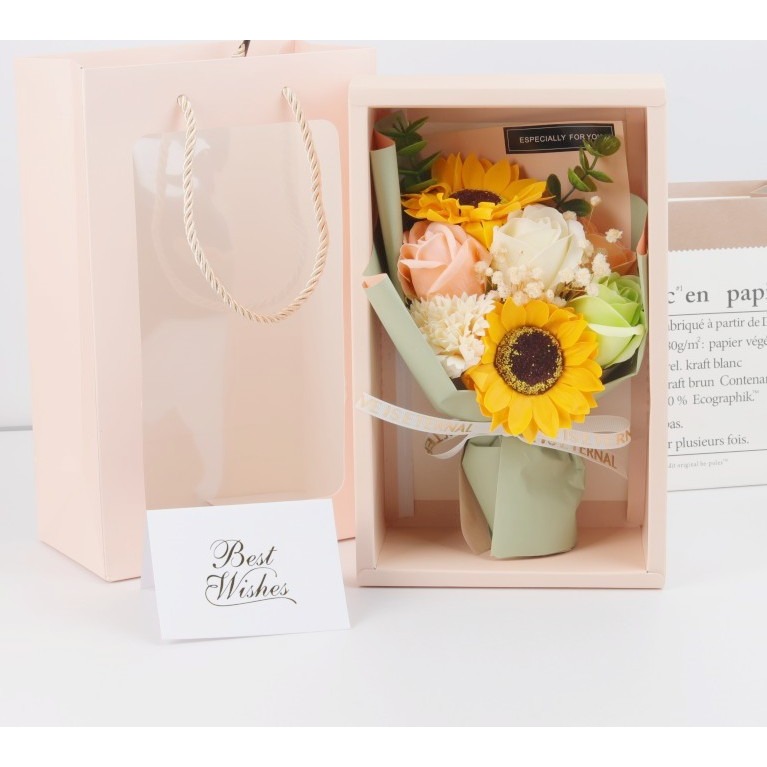 【當天出貨】向日葵滿天星乾花束 玫瑰 康乃馨香皂花禮盒 畢業花束 母親節花束 情人節 生日禮物-規格圖3