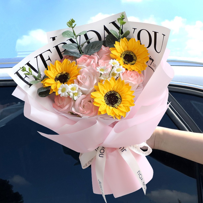向日葵 不凋花 仿真玫瑰花束 香皂花束 永生花(情人節 生日禮物 送女孩 畢業花束 交換禮物 教師節)-細節圖5