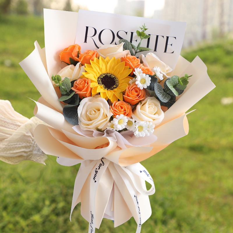 向日葵 不凋花 仿真玫瑰花束 香皂花束 永生花(情人節 生日禮物 送女孩 畢業花束 交換禮物 教師節)-規格圖7