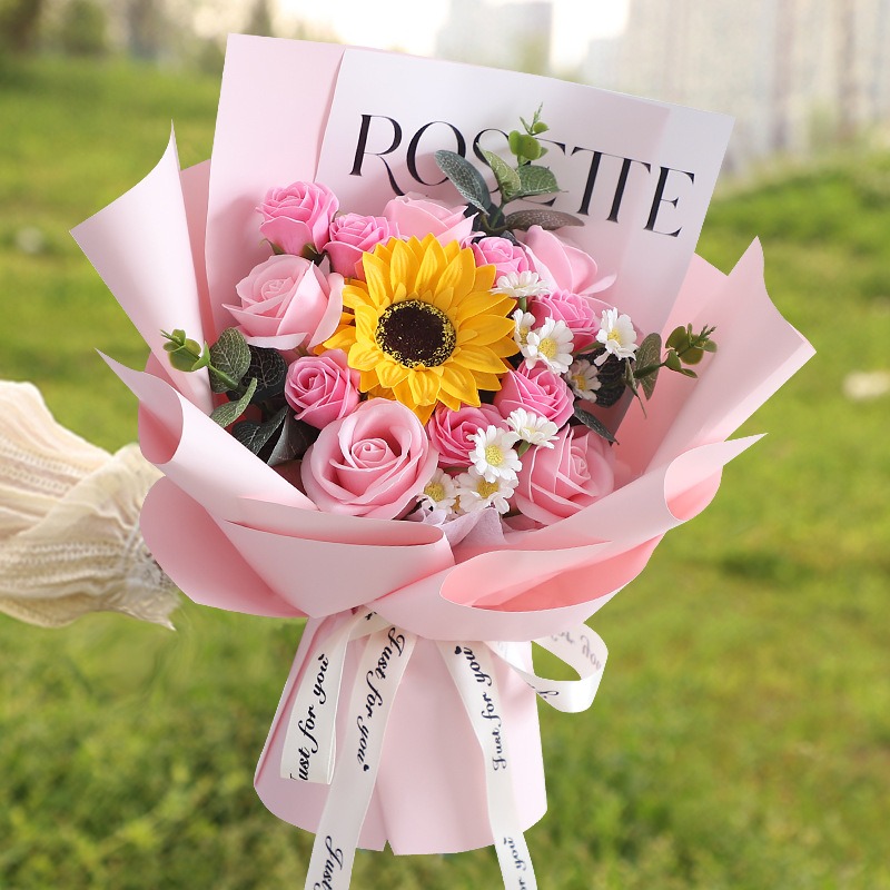 向日葵 不凋花 仿真玫瑰花束 香皂花束 永生花(情人節 生日禮物 送女孩 畢業花束 交換禮物 教師節)-規格圖7