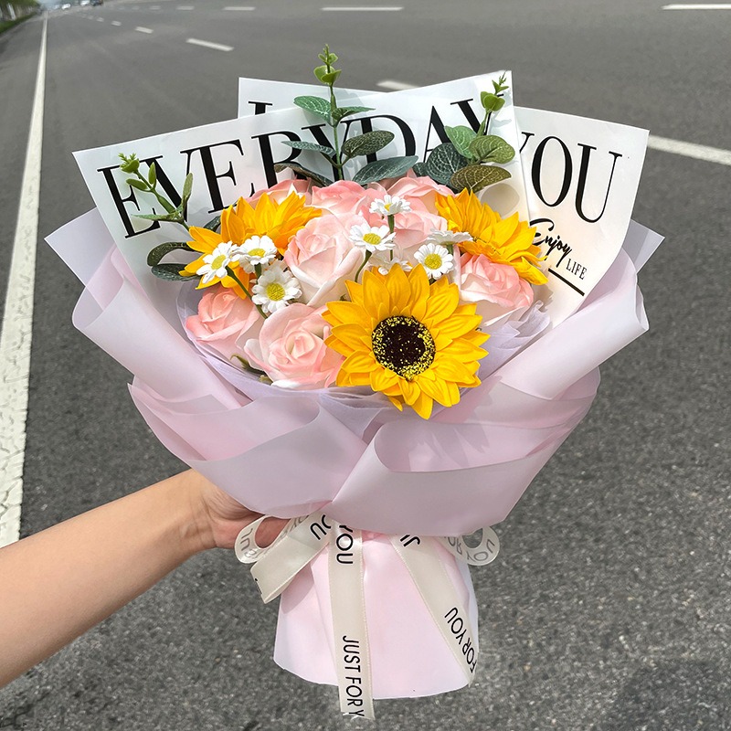 向日葵 不凋花 仿真玫瑰花束 香皂花束 永生花(情人節 生日禮物 送女孩 畢業花束 交換禮物 教師節)-規格圖7