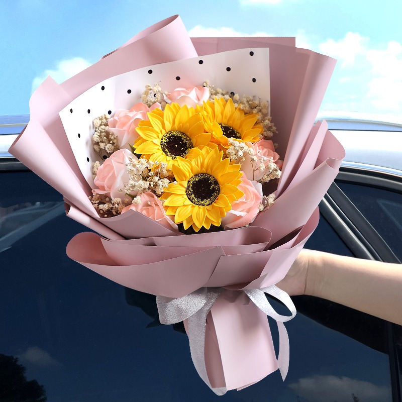 向日葵 不凋花 仿真玫瑰花束 香皂花束 永生花(情人節 生日禮物 送女孩 畢業花束 交換禮物 教師節)-規格圖7