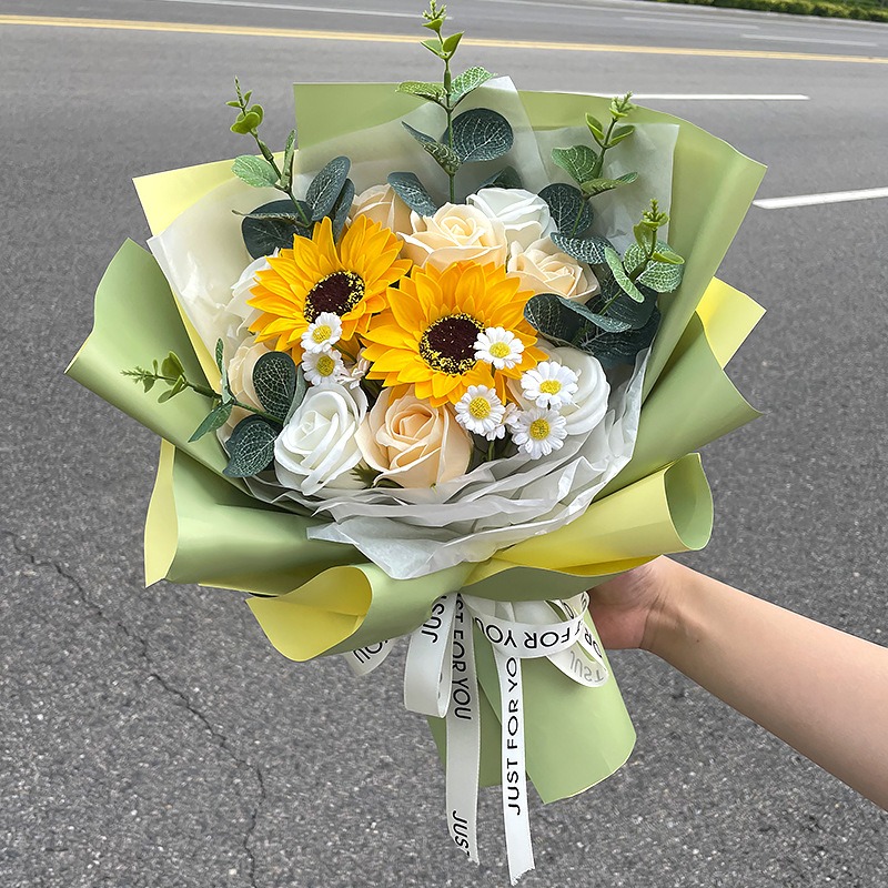 向日葵 不凋花 仿真玫瑰花束 香皂花束 永生花(情人節 生日禮物 送女孩 畢業花束 交換禮物 教師節)-規格圖7