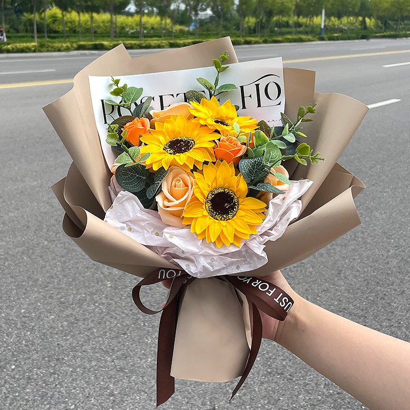 向日葵 不凋花 仿真玫瑰花束 香皂花束 永生花(情人節 生日禮物 送女孩 畢業花束 交換禮物 教師節)-規格圖7