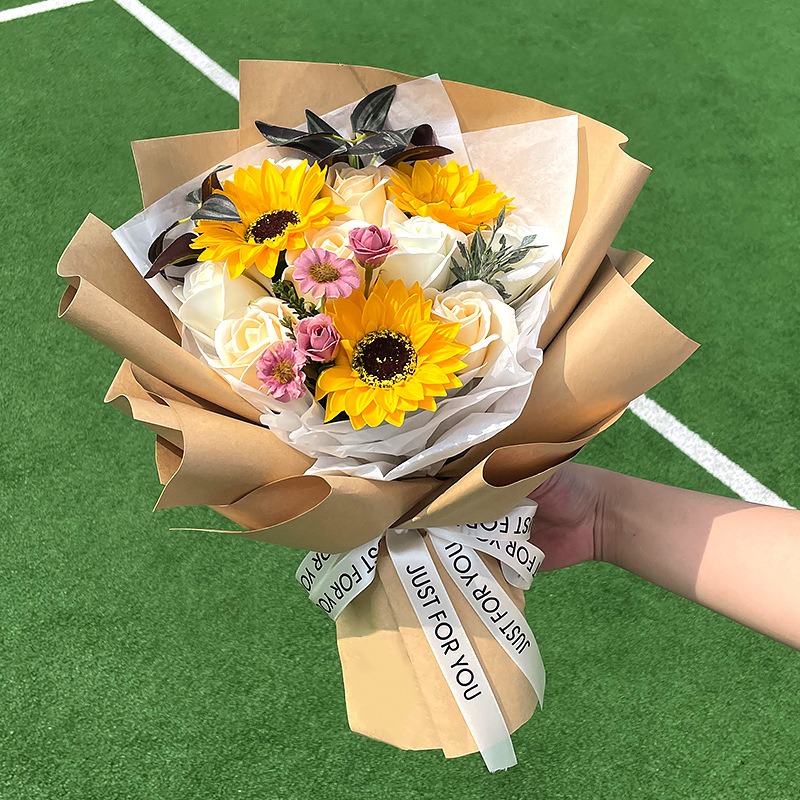 向日葵 不凋花 仿真玫瑰花束 香皂花束 永生花(情人節 生日禮物 送女孩 畢業花束 交換禮物 教師節)-規格圖7