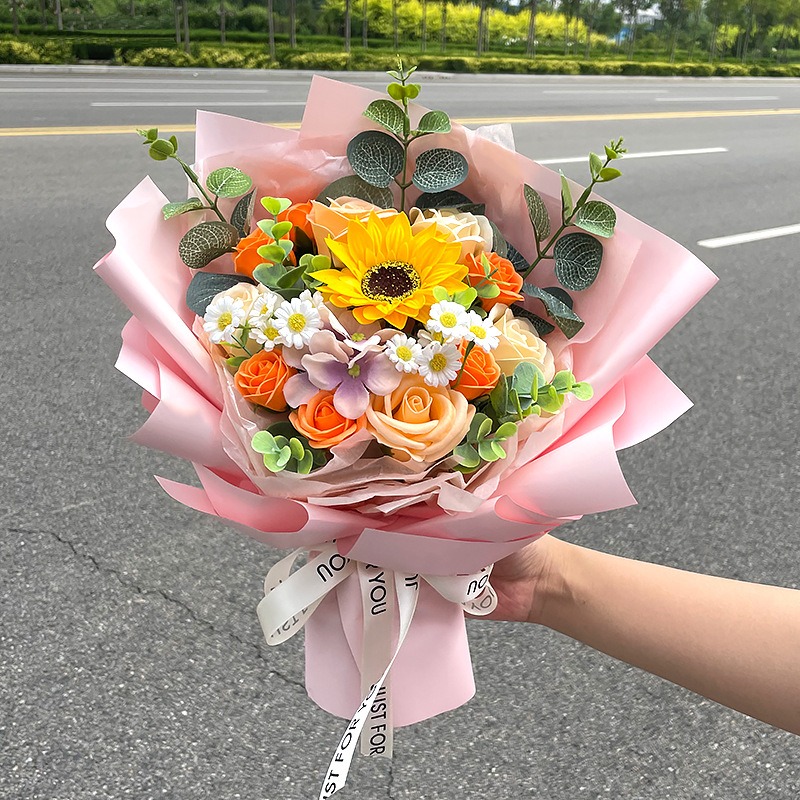向日葵 不凋花 仿真玫瑰花束 香皂花束 永生花(情人節 生日禮物 送女孩 畢業花束 交換禮物 教師節)-規格圖7