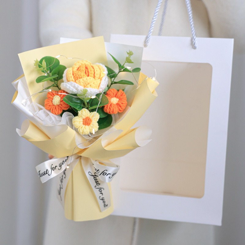 針織毛線花束 玫瑰小雛菊花束毛線花束(畢業禮 母親節情人節 告白)-規格圖3