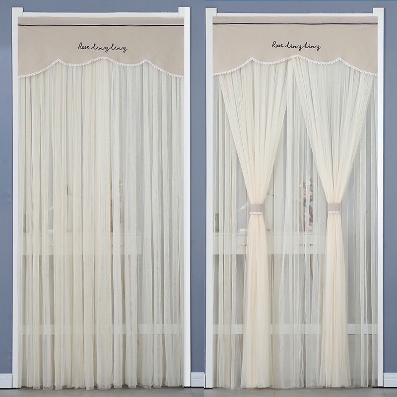 現貨有實拍/可黏可掛/雙層門簾/防蚊門簾麻 紗簾透光不透人客廳隔斷簾 陽臺民宿風棉麻亞麻紗遮光布 北歐小清新窗紗 落地窗-細節圖2